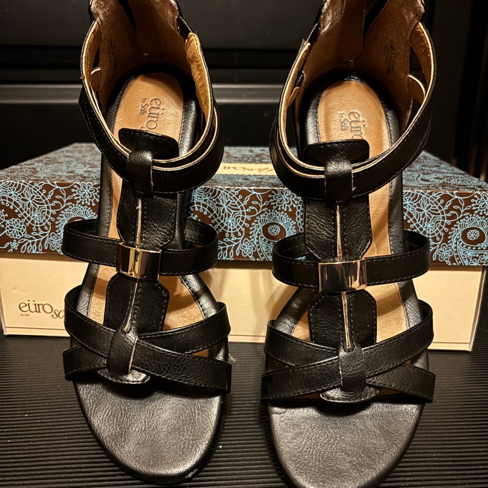 Aerosoles Black Strappy Wedge Sandals - Picture 2 of 6